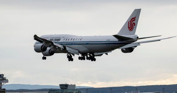 An Air China plane lands at Frankfurt Airport on March 12, 2020, in Frankfurt, Germany.