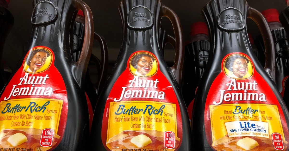 Bottles of Aunt Jemima pancake syrup are displayed on a shelf at a Safeway store on June 17, 2020, in San Anselmo, California.
