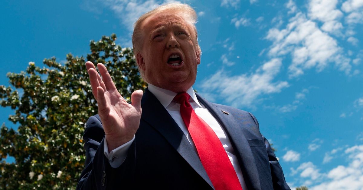 President Donald Trump speaks to the press before departing the White House, on May 30, 2020, in Washington, D.C.