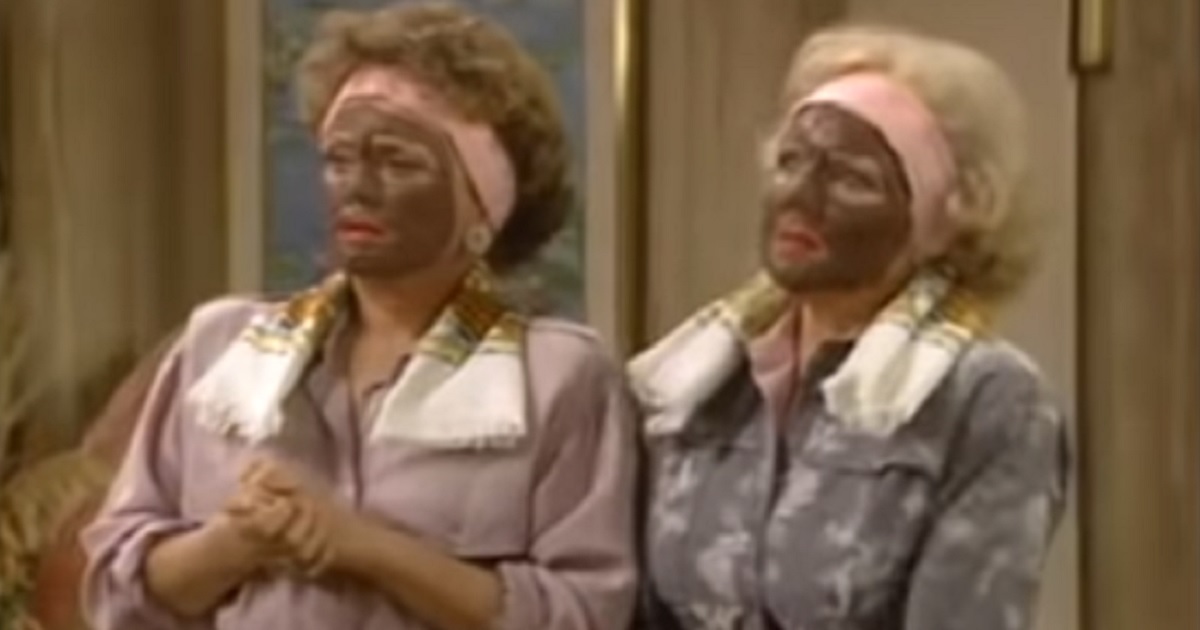 Rue McClanahan, left, and Betty White, right, wear mudpacks on an episode of "The Golden Girls."