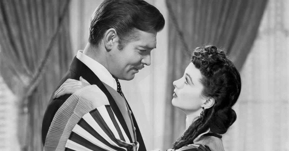 Vivien Leigh and Clark Gable embrace in a scene from the 1939 film "Gone with the Wind."