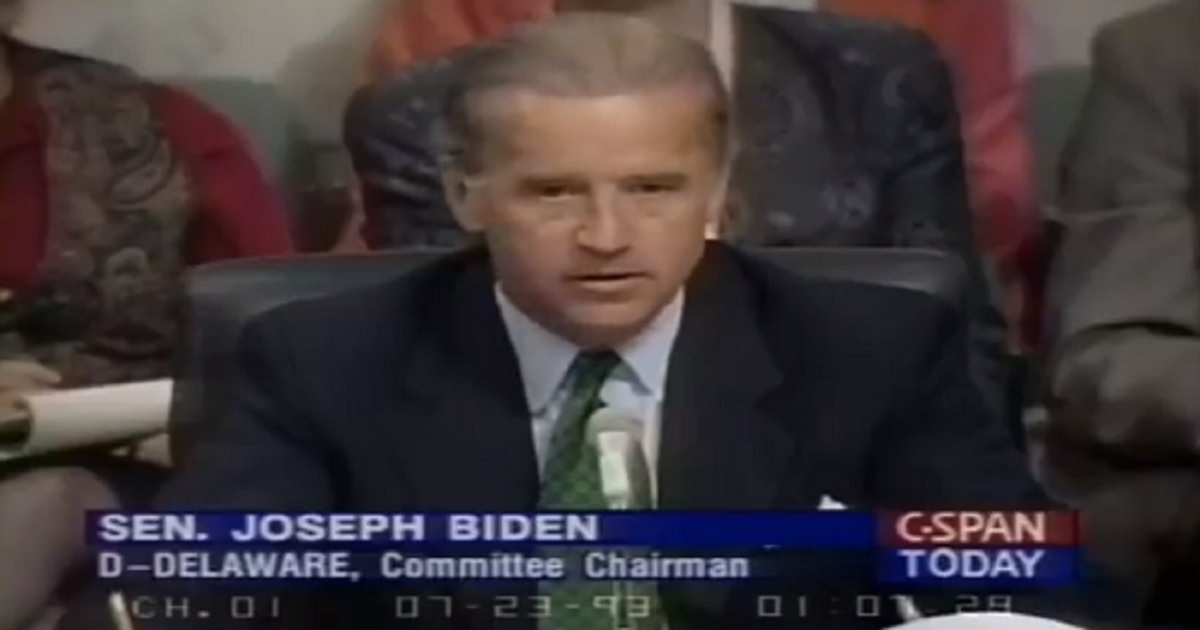 Then-Sen. Joe Biden is pictured in a video clip from 1993.