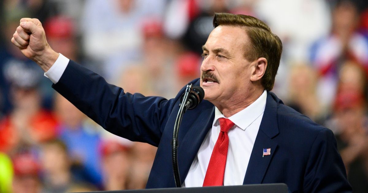 Mike Lindell, CEO of MyPillow, speaks during a campaign rally held by President Donald Trump at the Target Center on Oct. 10, 2019, in Minneapolis, Minnesota.
