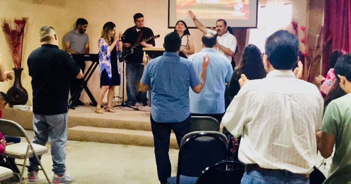 Churchgoers worship at New Harvest Christian Fellowship in Salinas, California, in 2019.