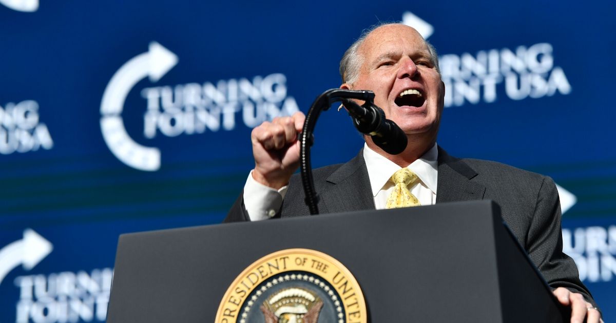 Rush Limbaugh speaks before U.S. President Donald Trump takes the stage