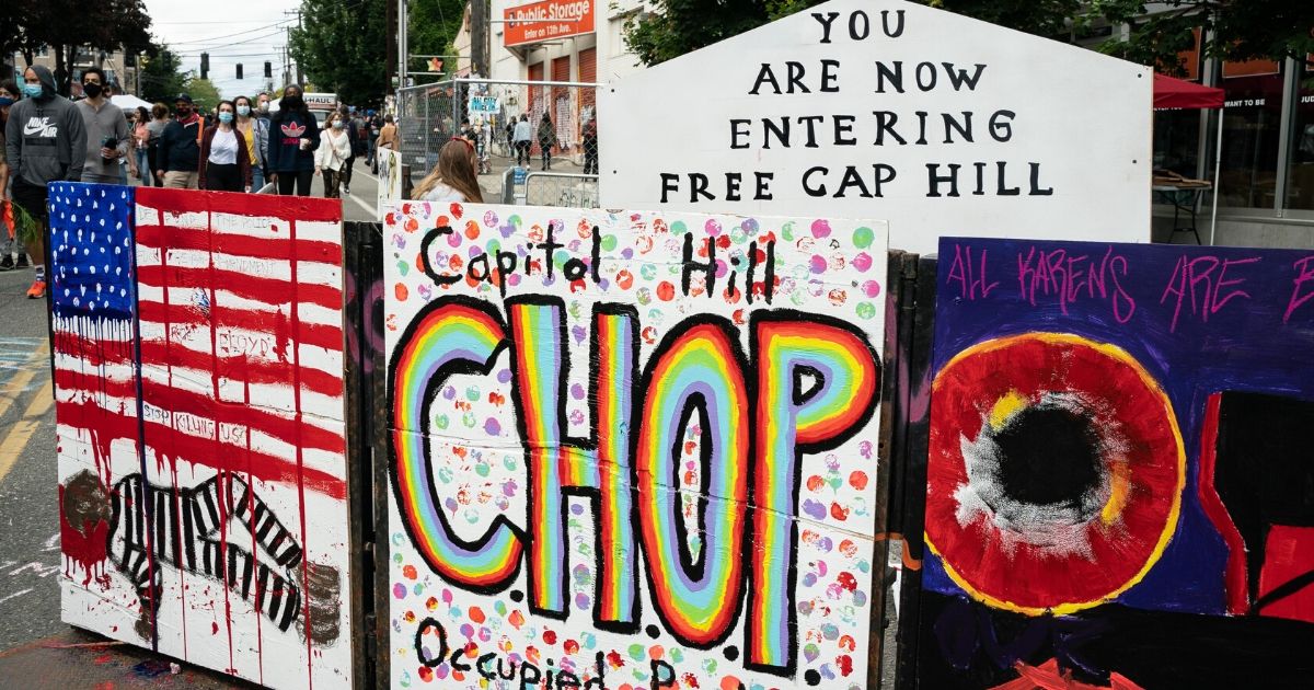 A signs reads "Capitol Hill Occupied Protest" in an area that has been referred to by protesters by that name as well as "Capitol Hill Organized Protest," or CHOP, on June 14, 2020, in Seattle, Washington.