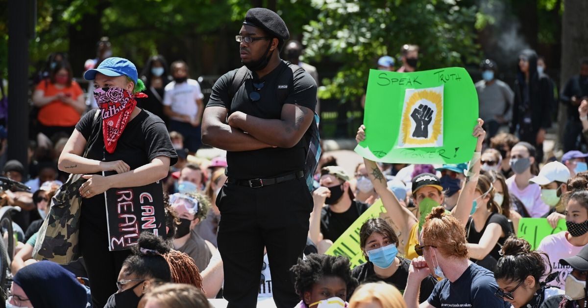 People protest the death of George Floyd in Washington, D.C., on June 1, 2020.
