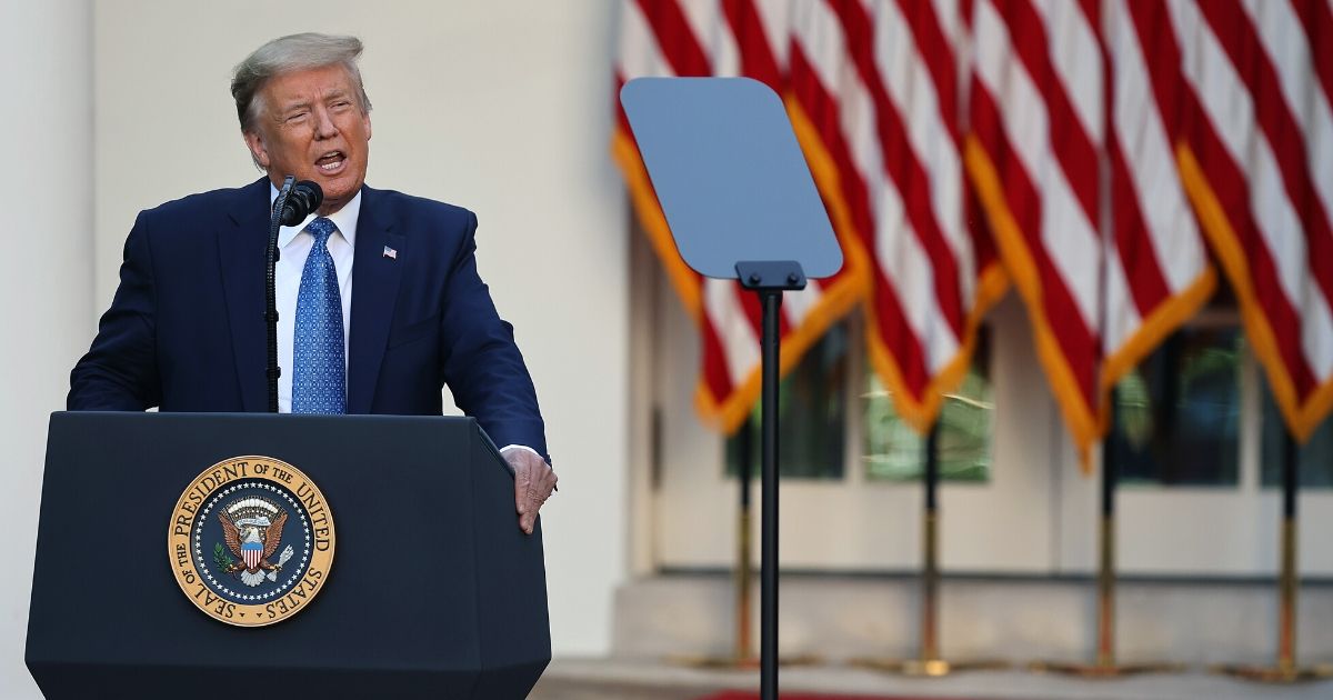 President Donald Trump makes a statement in the Rose Garden about the ongoing unrest across the nation on June 1, 2020, in Washington, D.C.
