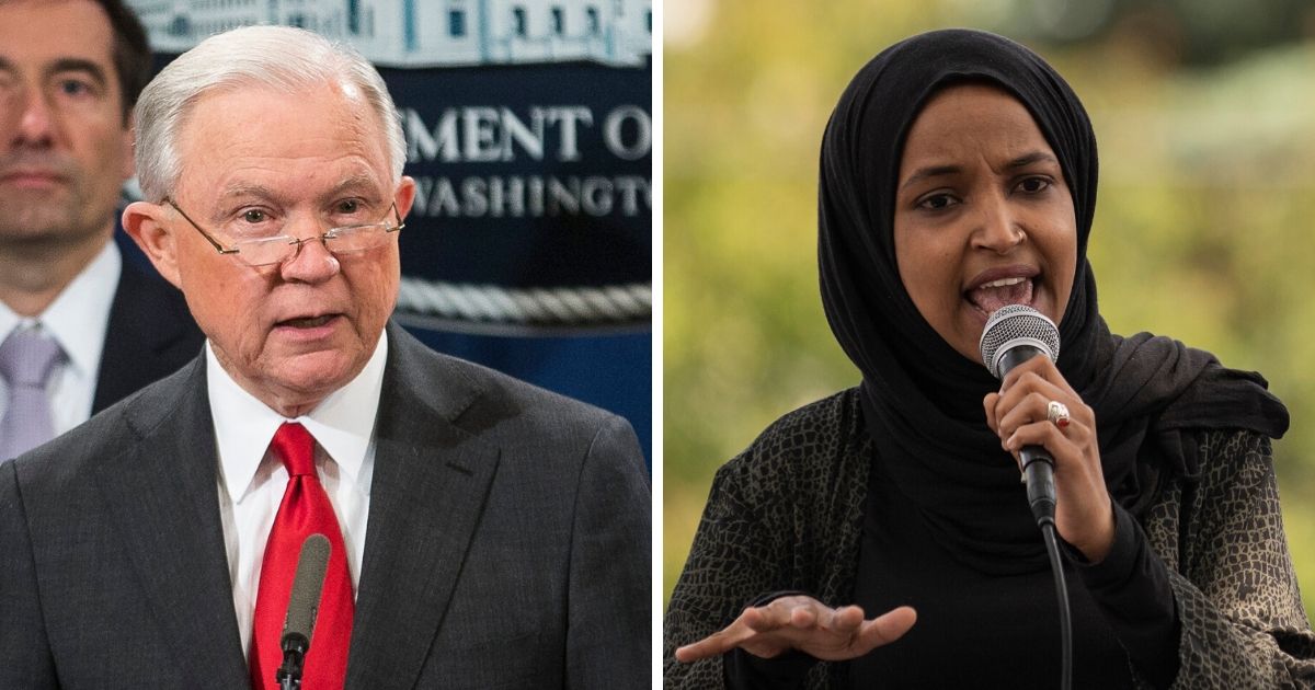 Former Attorney General Jeff Session, left; Rep. Ilhan Omar, right.