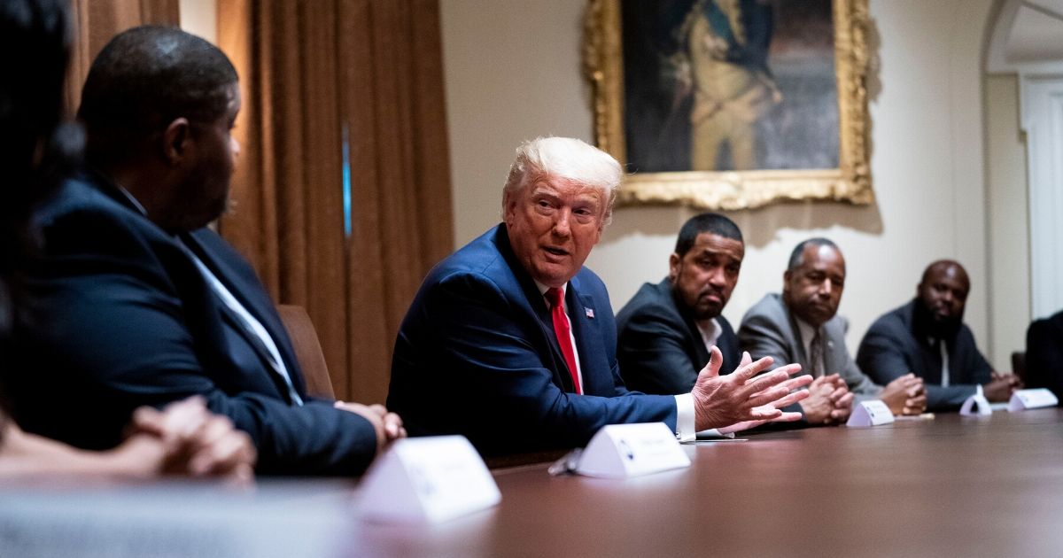 President Donald Trump speaks during a roundtable discussion with African-American supporters in the Cabinet Room of the White House on June 10, 2020, in Washington, D.C.