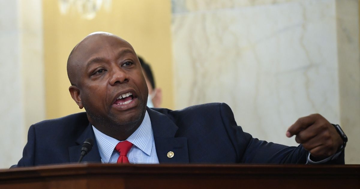Republican Sen. Tim Scott of South Carolina speaks during a hearing of the Senate Small Business and Entrepreneurship Committee to examine the implementation of Title I of the CARES Act on Capitol Hill on June 10, 2020, in Washington, D.C.