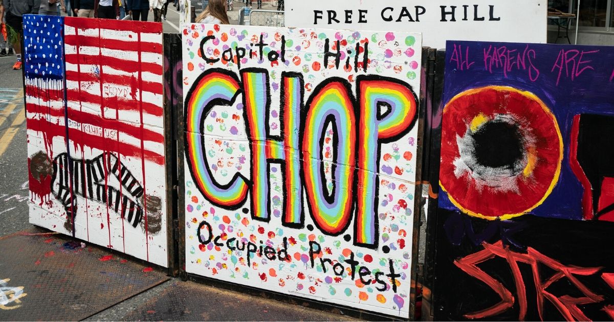 A signs reads "Capitol Hill Occupied Protest" in an area that has been referred to by protesters by that name as well as "Capitol Hill Organized Protest," or CHOP, on June 14, 2020, in Seattle.