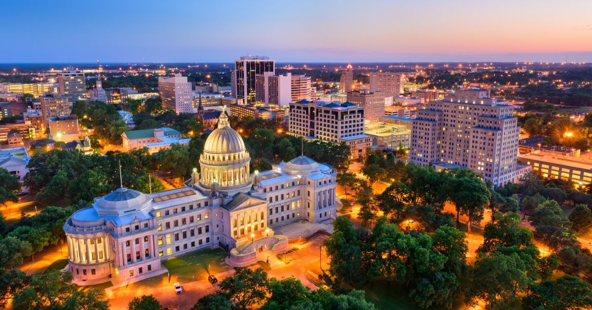 Stock image of the city skyline of Jackson, Mississippi.