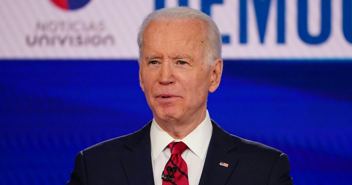 Former Vice President Joe Biden is pictured during his primary debate with Vermont Sen. Bernie Sanders in March.