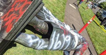 A statue of George Washington lies toppled in Portland, Oregon.