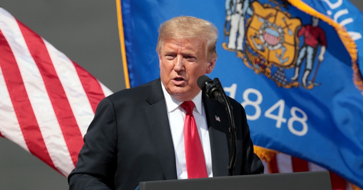 President Donald Trump speaks to workers during a visit to the Fincantieri Marinette Marine shipyard on June 25, 2020, in Marinette, Wisconsin. The company was recently awarded a $5.5 billion contract to build ships for the U.S. Navy.