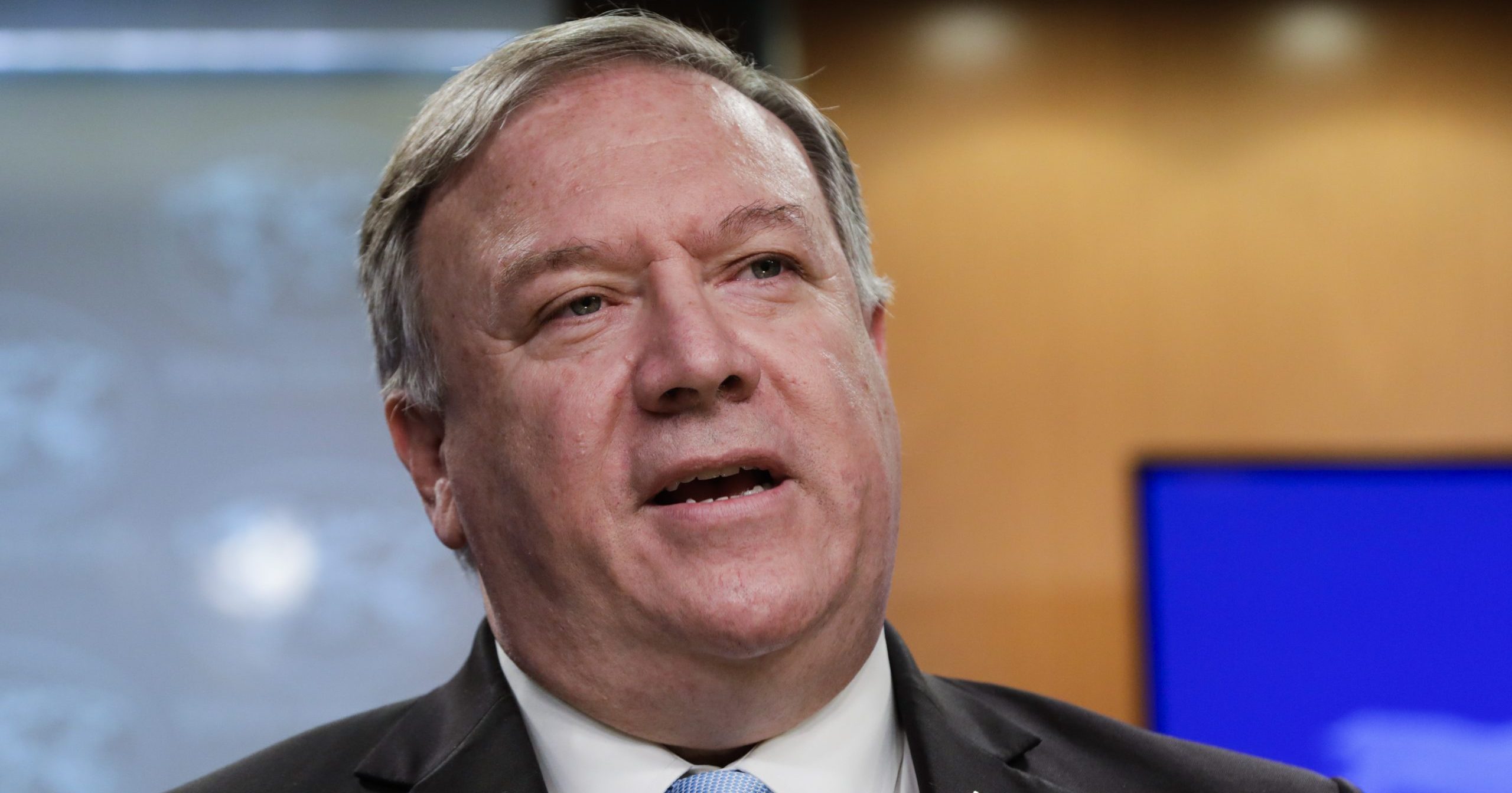 In this June 11, 2020, file photo, Secretary of State Mike Pompeo speaks at the State Department in Washington. The Trump administration is dialing up pressure on Syrian Presideny Bashar Assad and his inner circle with new economic and travel sanctions for human rights abuses.