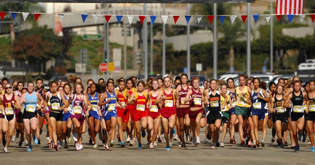 Female athletes compete in the Mt. San Antonio College Cross Country Invitational in Walnut, California on Oct. 21, 2006.