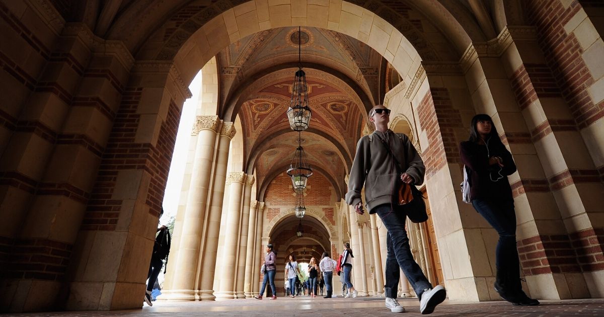 Students walk near Royce Hall on the campus of UCLA on April 23, 2012, in Los Angeles.