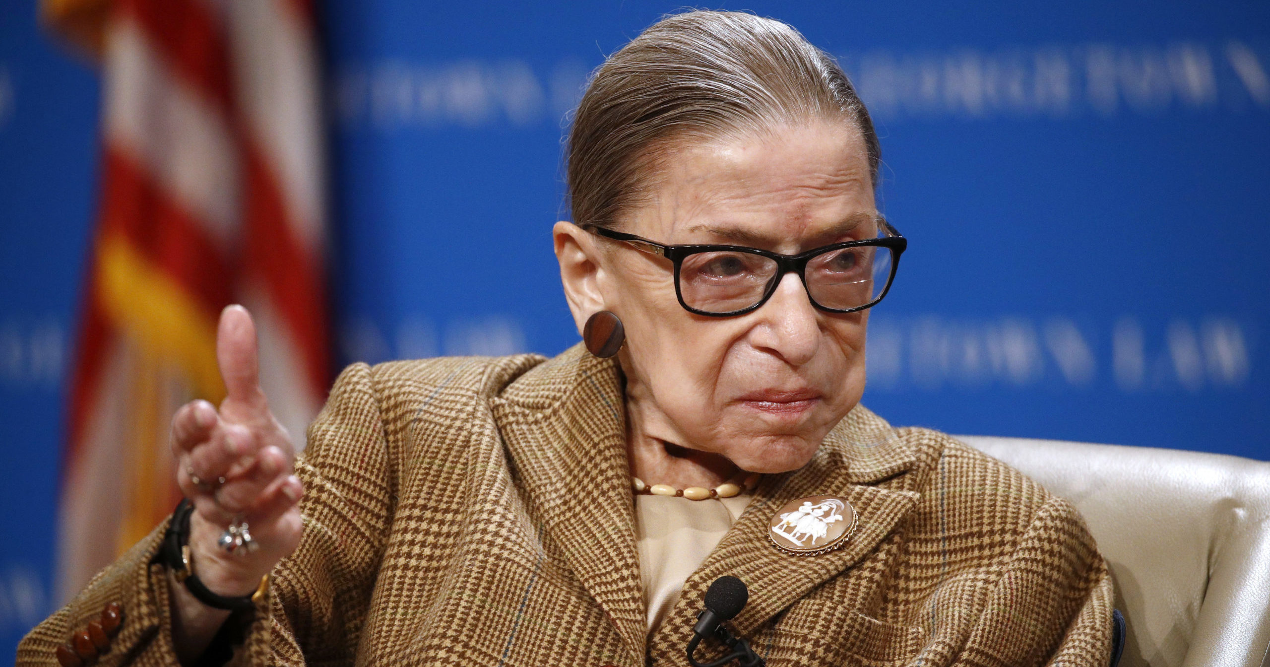 In this Feb. 10, 2020, file photo, Supreme Court Associate Justice Ruth Bader Ginsburg speaks during a discussion on the 100th anniversary of the ratification of the 19th Amendment at Georgetown University Law Center in Washington.
