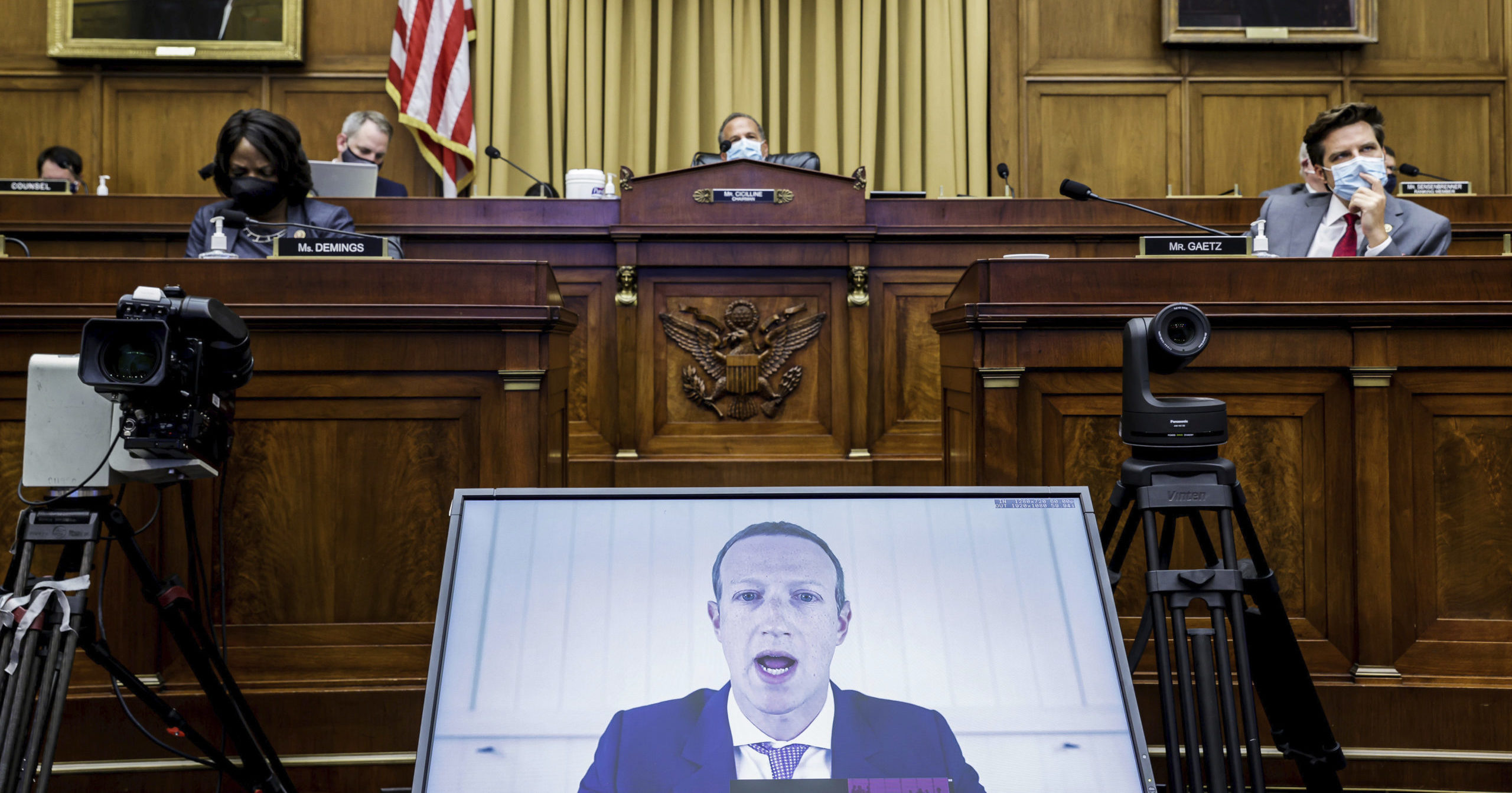 Facebook CEO Mark Zuckerberg speaks via video conference during a House Judiciary subcommittee hearing on antitrust on Capitol Hill on July 29, 2020, in Washington, D.C.