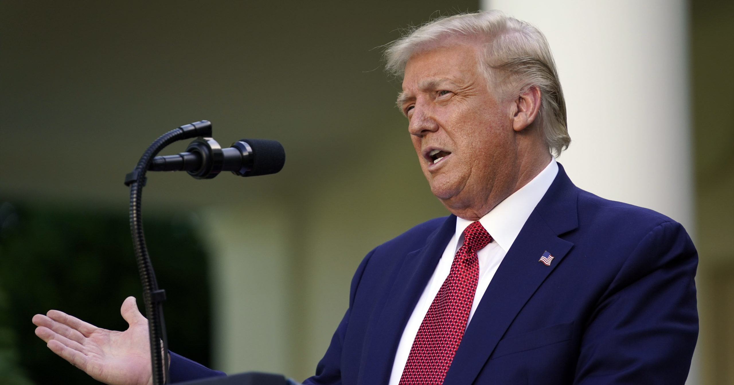 President Donald Trump speaks during a news conference in the Rose Garden of the White House on July 14, 2020, in Washington, D.C.