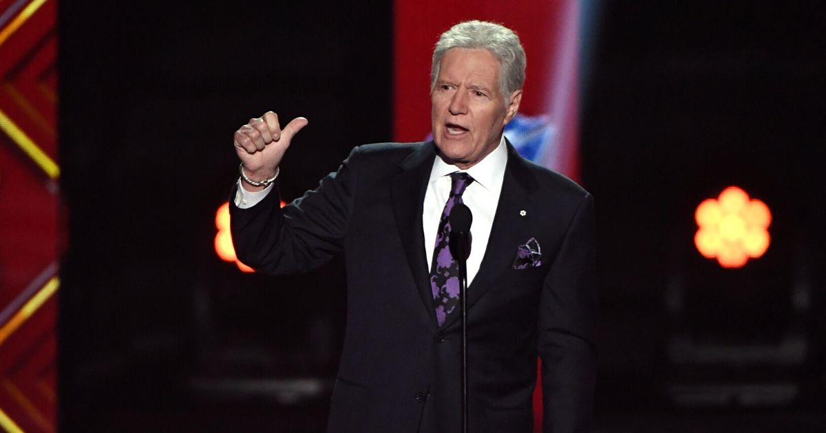 "Jeopardy!" host Alex Trebek presents the Hart Memorial Trophy during the 2019 NHL Awards at the Mandalay Bay Events Center on June 19, 2019, in Las Vegas, Nevada.