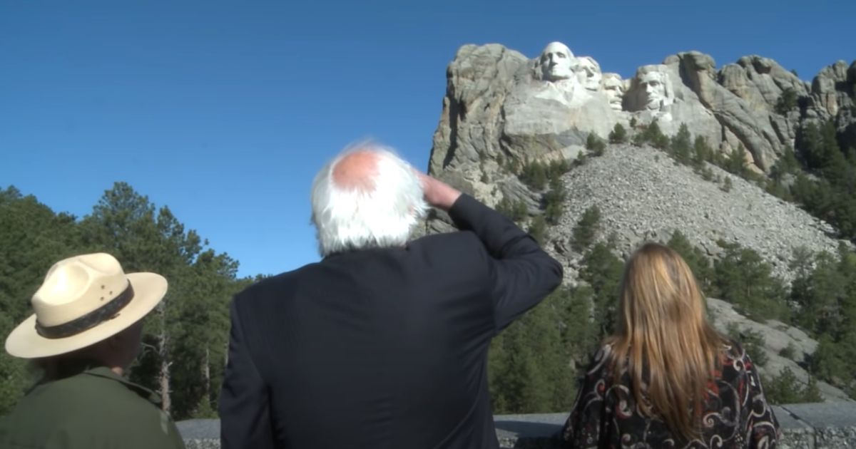 Vermont Sen. Bernie Sanders visits Mount Rushmore during his 2016 presidential campaign