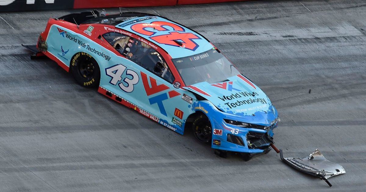Bubba Wallace, driver of the #43 World Wide Technology Chevrolet, spins during the NASCAR Cup Series All-Star open at Bristol Motor Speedway on July 15, 2020, in Bristol, Tennessee.