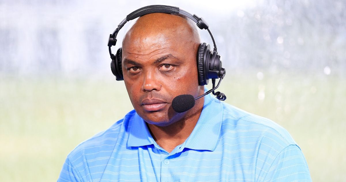 Charles Barkley commentates from the booth during The Match: Champions for Charity at Medalist Golf Club on May 24, 2020, in Hobe Sound, Florida.