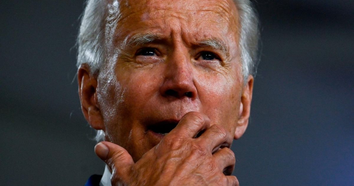 Democratic presidential candidate Joe Biden gestures as he speaks during a campaign event at the William "Hicks" Anderson Community Center in Wilmington, Delaware, on July 28, 2020.