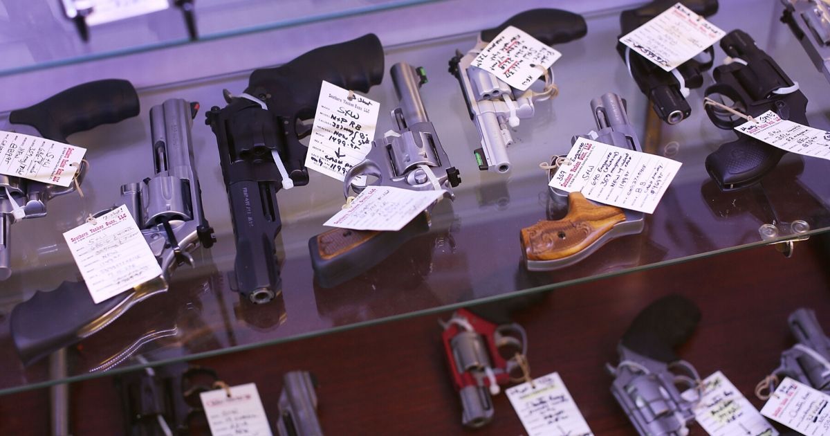 Handguns are seen on display at the K&W Gunworks store in Delray Beach, Florida, on Jan. 5, 2016.