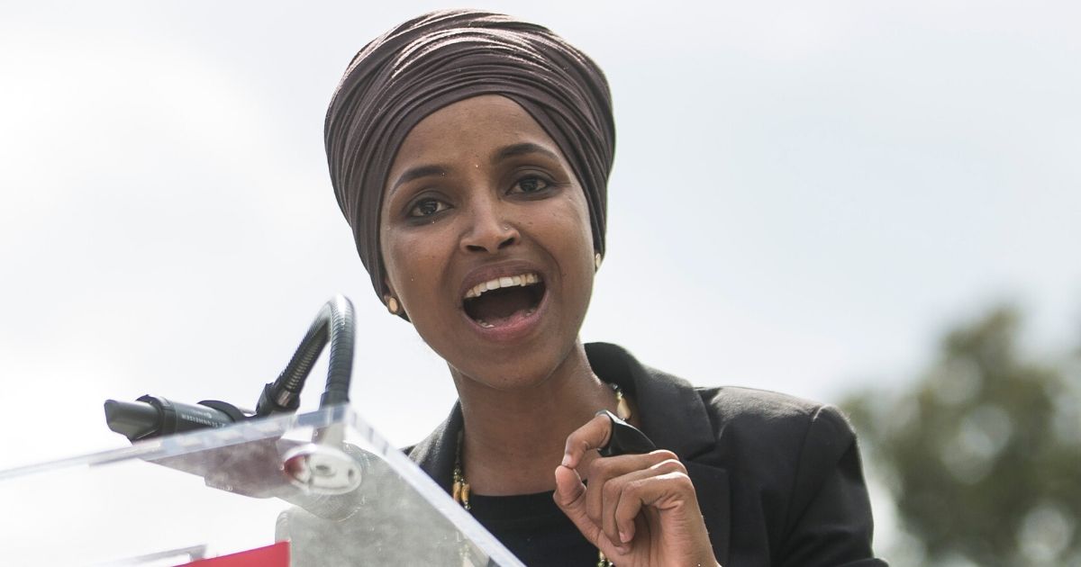 Democratic Minnesota Rep. Ilhan Omar speaks at a rally hosted by Progressive Democrats of America on Capitol Hill on Sept. 26, 2019, in Washington, D.C.
