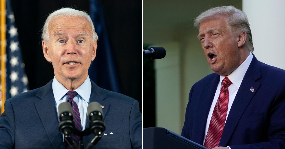 In a media conference on Tuesday, President Donald Trump, right, laid out a panoply of catastrophic errors he said that Democratic Party presidential nominee Joe Biden would make were he to get into the White House.