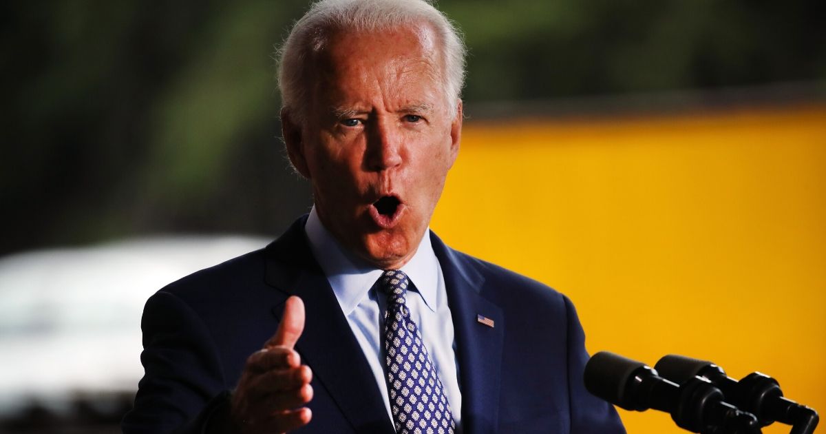 Democratic presidential nominee Joe Biden speaks at McGregor Industries on July 9, 2020, in Dunmore, Pennsylvania.