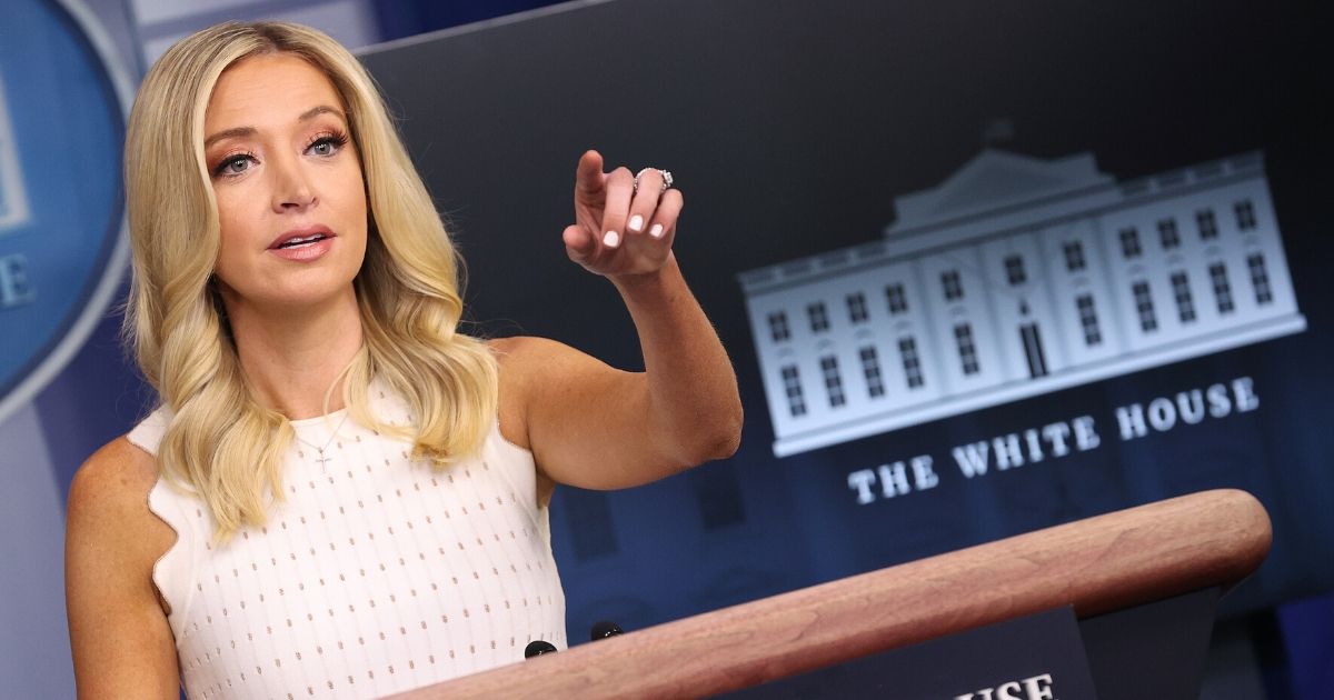 White House press secretary Kayleigh McEnany takes questions during a media briefing at the White House on July 9, 2020, in Washington, D.C.