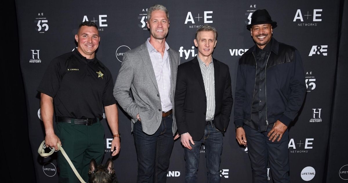"Live PD" cast members, from left, Deputy Nick Carmack and K9 Shep, Sgt. Sean "Sticks" Larkin, Dan Abrams and Tom Morris Jr. attend A+E Networks' 2019 Upfront at Jazz at Lincoln Center on March 27, 2019, in New York.