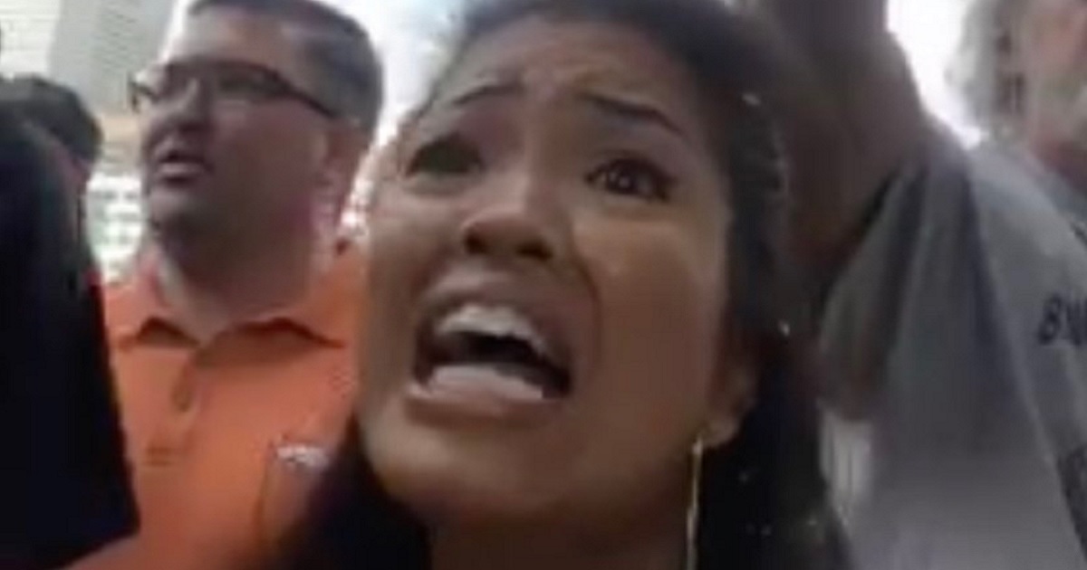 Conservative commentator Michelle Malkin is seen screaming during a clash with leftist thugs Sunday in Denver.