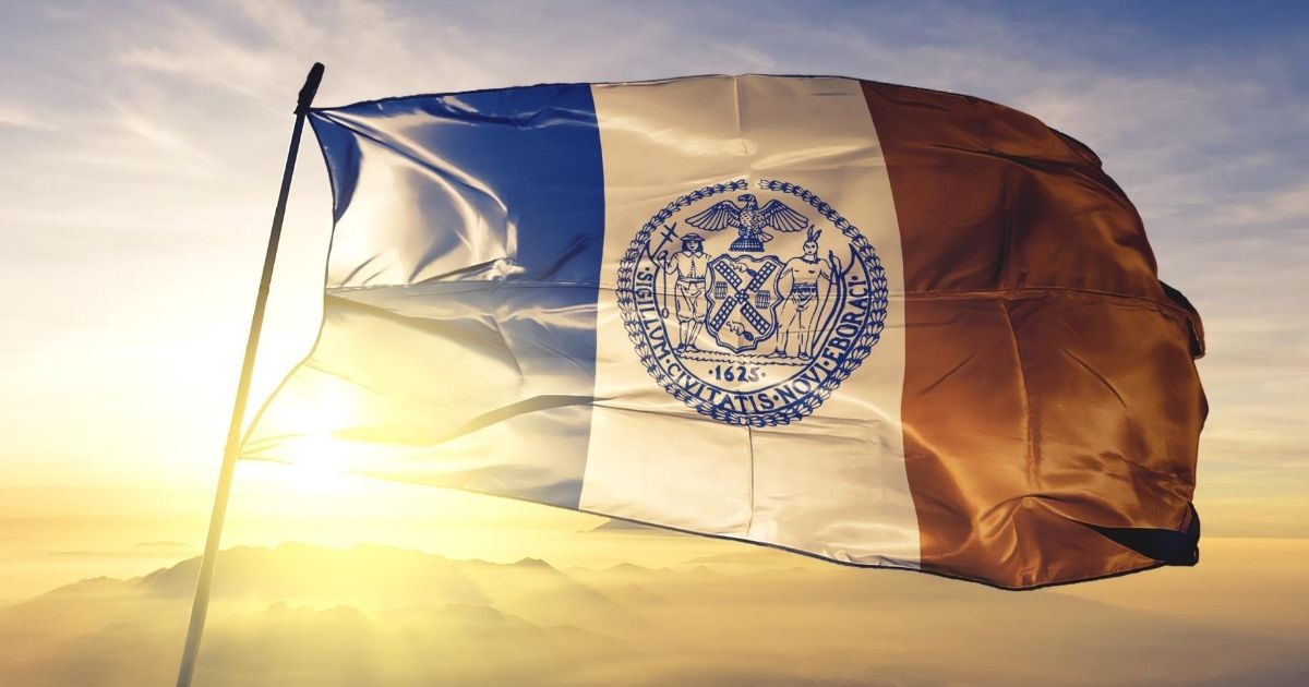 The NYC flag is seen in the stock image above.