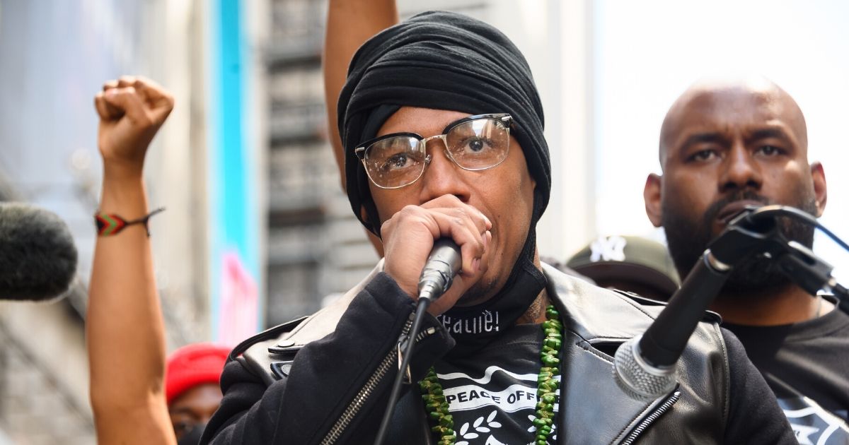 Nick Cannon speaks at a Black Lives Matter rally in Times Square in New York, New York, on June 7, 2020.