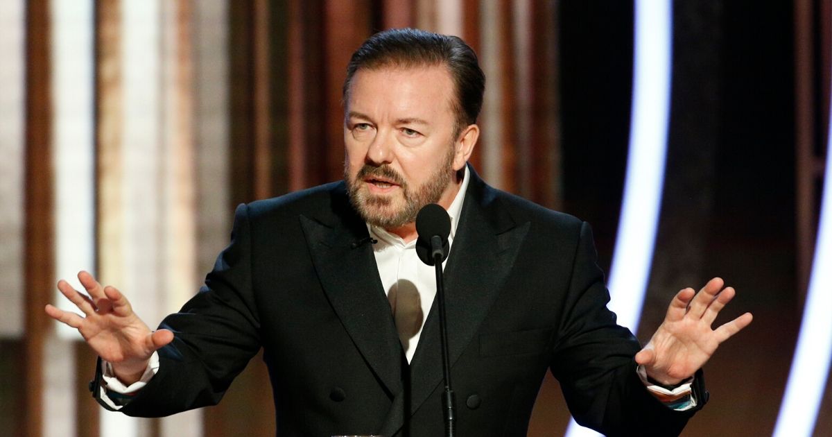 In this handout photo provided by NBCUniversal Media, LLC, host Ricky Gervais speaks onstage during the 77th Annual Golden Globe Awards at The Beverly Hilton Hotel on Jan. 5, 2020, in Beverly Hills, California.