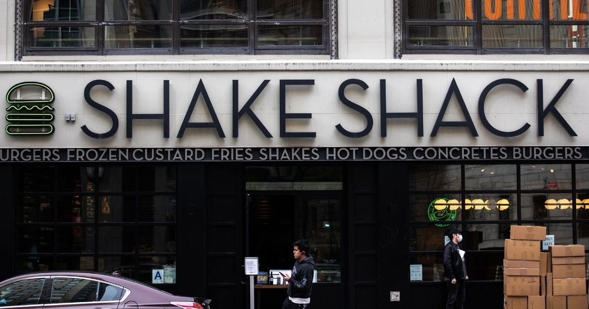 An exterior view of a Shake Shack restaurant is seen on April 20, 2020, in New York City.