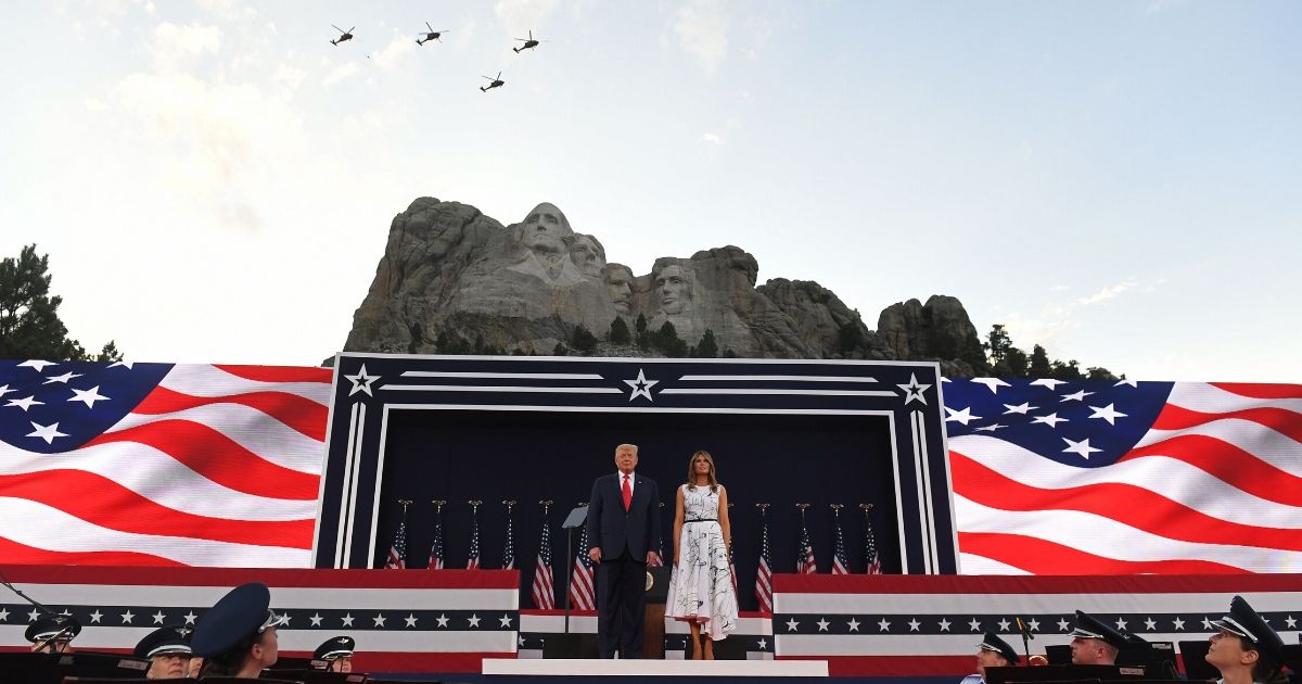 President Donald Trump and first lady Melania Trump arrive for the Independence Day events at Mount Rushmore National Memorial in Keystone, South Dakota, on July 3, 2020.