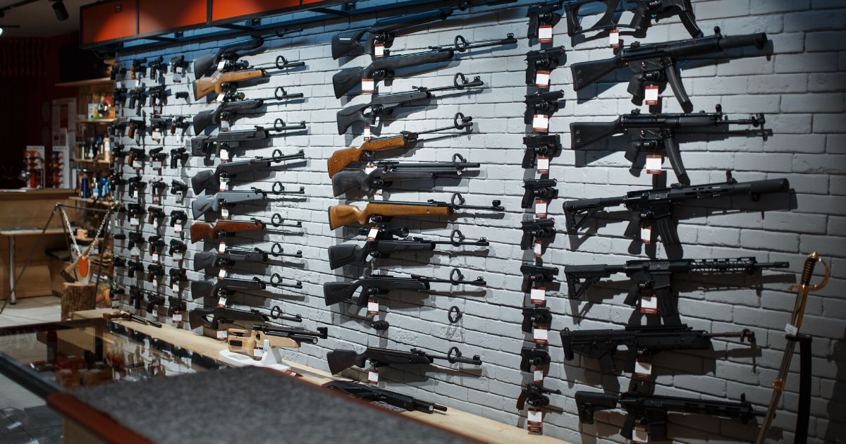 Firearms on display in a gun store.