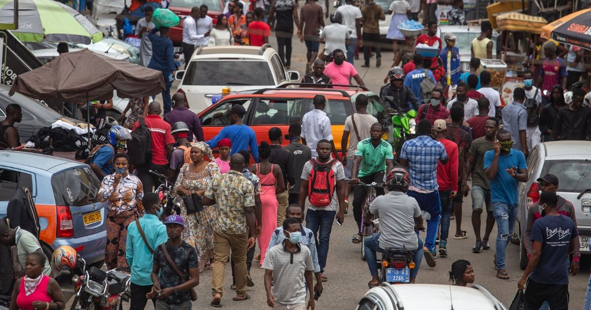 The crowded streets of Accra, Ghana, are pictured in an April file photo from right after a lockdown to control the coronavirus was lifted.