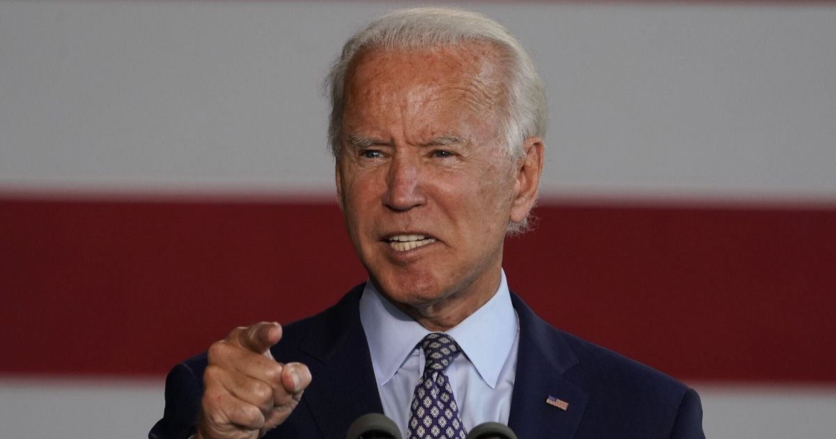 Former Vice President Joe Biden, the presumptive Democratic presidential nominee, gives a speech to workers after touring McGregor Industries in Dunmore, Pennsylvania, on July 9, 2020.