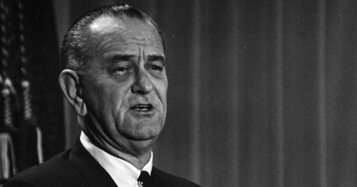 President Lyndon B. Johnson delivers a speech in 1964.