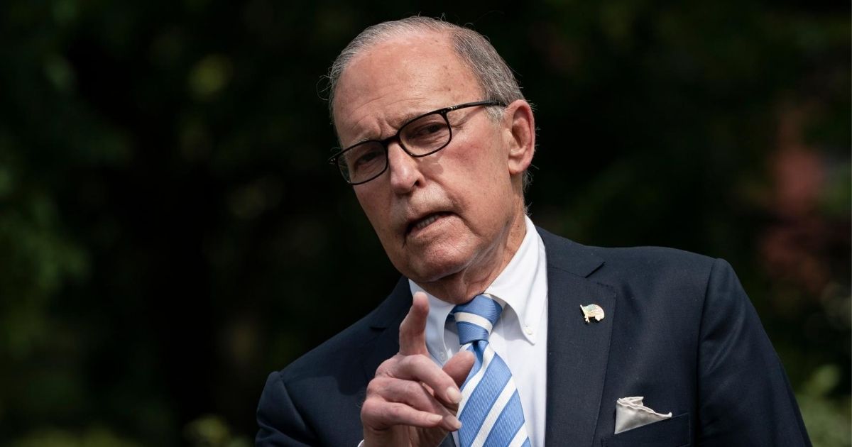 Larry Kudlow, the director of the United States National Economic Council, speaks to reporters outside the West Wing of the White House on May 15, 2020, in Washington, D.C.