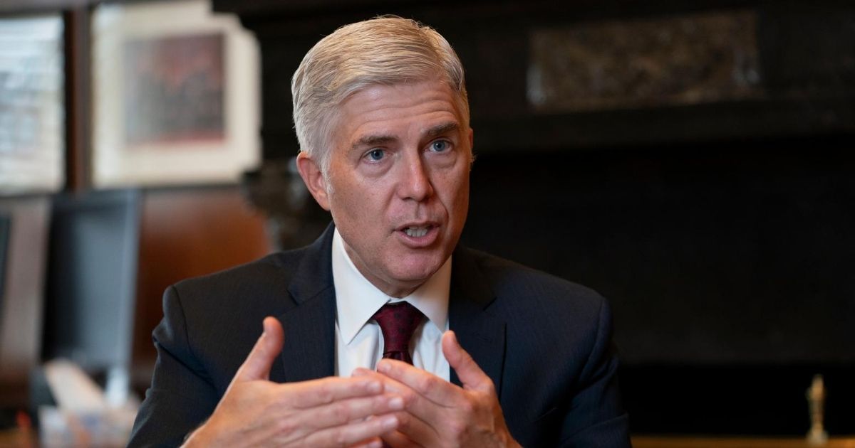 In this Sept. 4, 2019, file photo, Justice Neil Gorsuch speaks during an interview in his chambers at the Supreme Court in Washington, D.C.