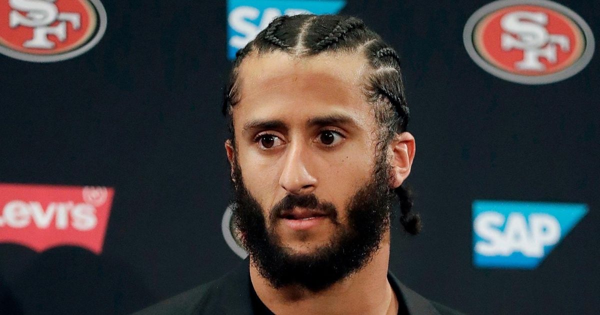 This Jan. 1, 2017, file photo shows then-San Francisco 49ers quarterback Colin Kaepernick speaking at a news conference after the team's game against the Seattle Seahawks in Santa Clara, California.